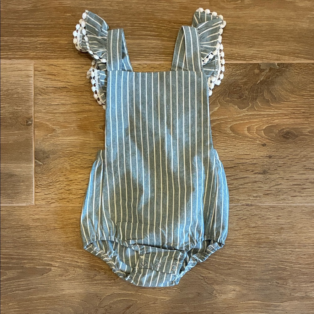 Striped Baby Romper with Ruffle Sleeves NWOT